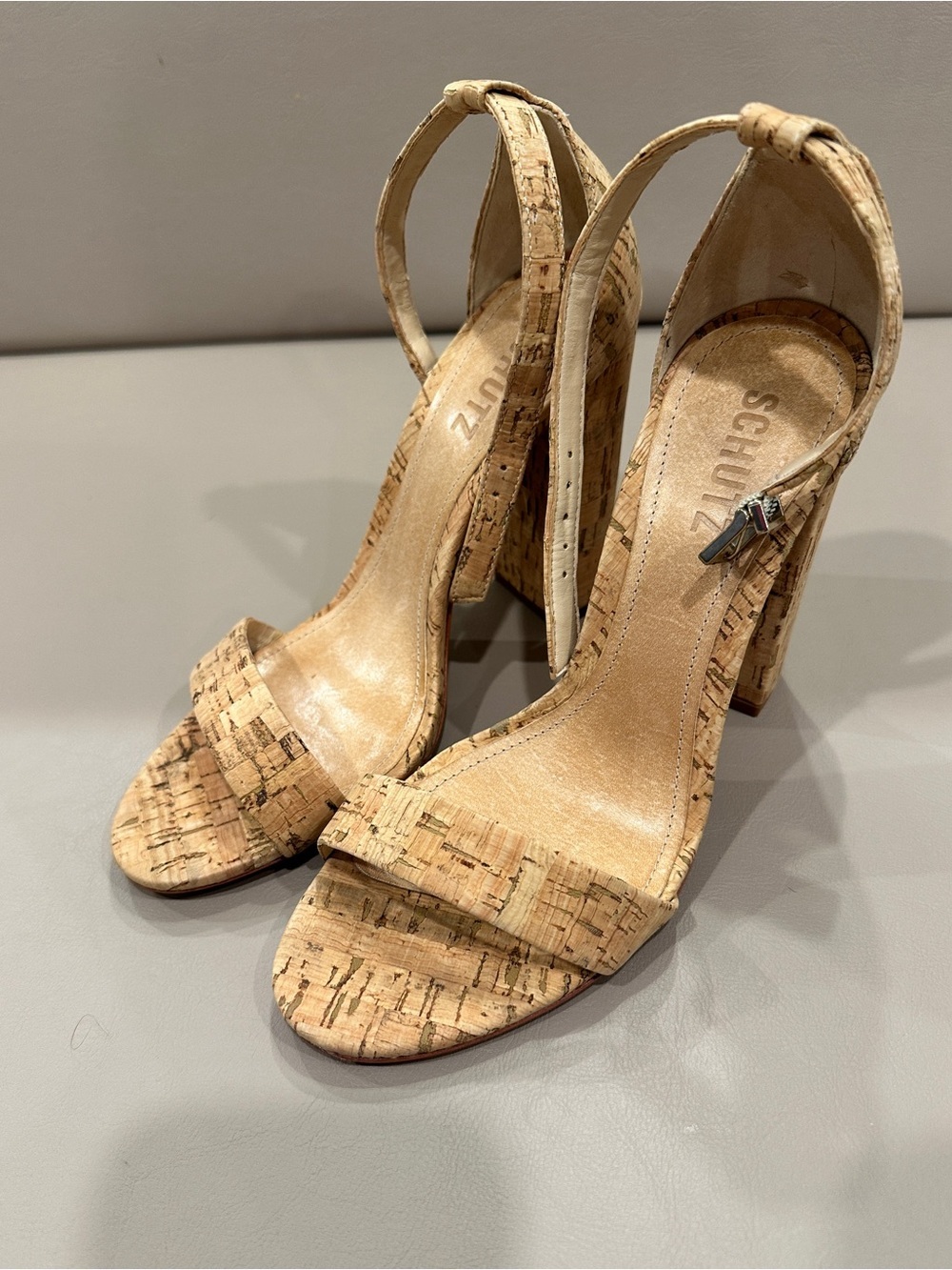 SCHUTZ Cork Platform Ankle-Strap Heels - Natural